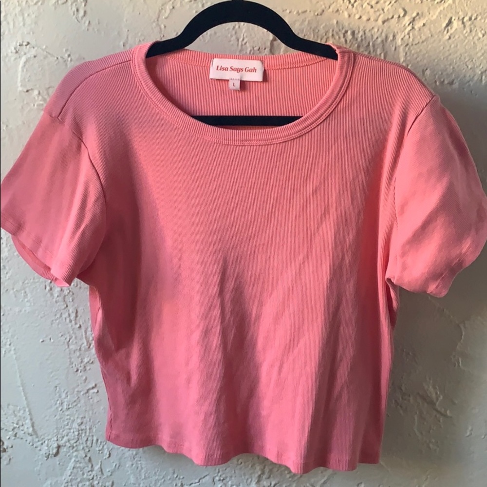 Lisa Says Gah Ribbed T-shirt in Salmon